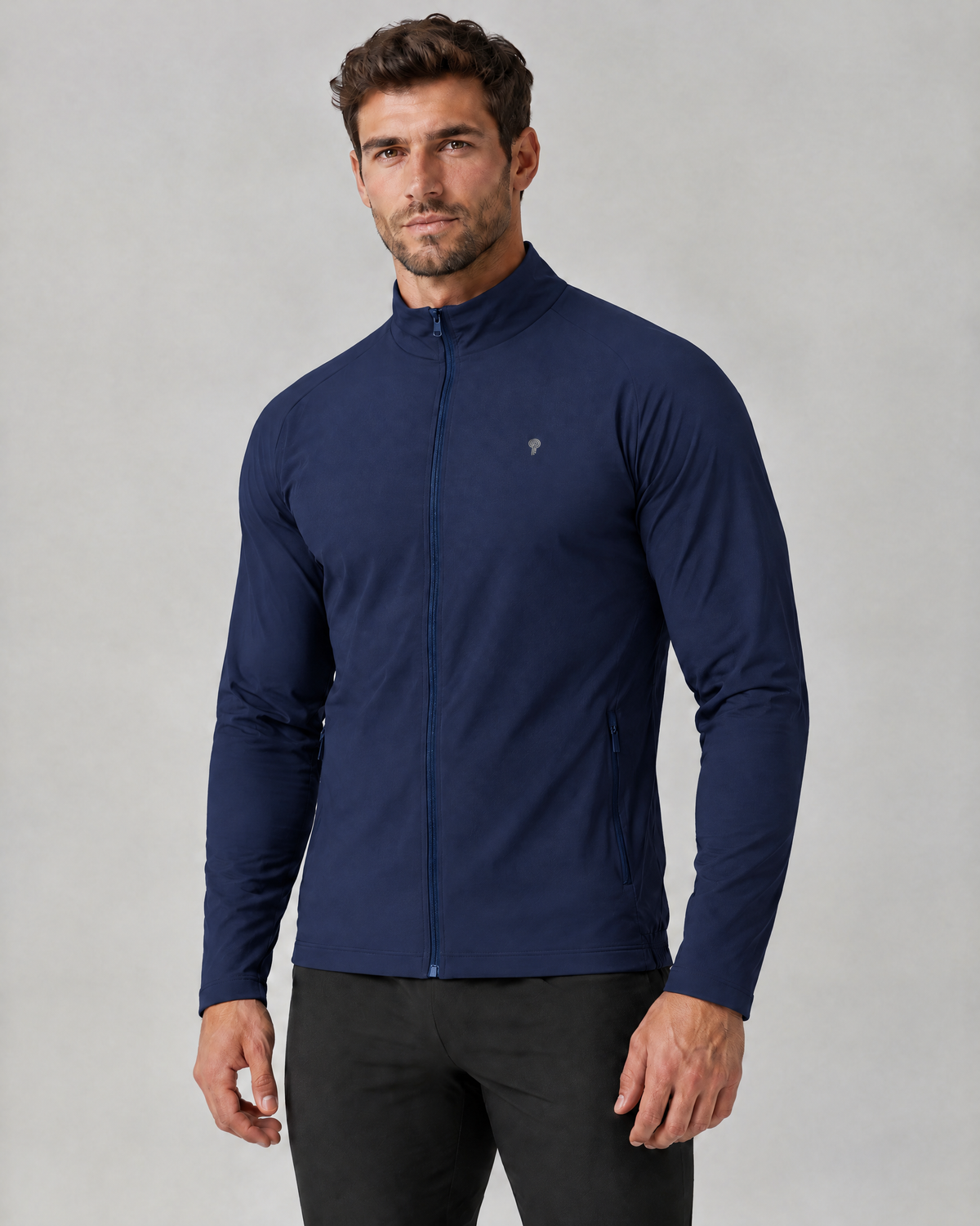 Jackets — Polocom Plus Route Stand-Collar Jacket in Blue worn by an adult male model.