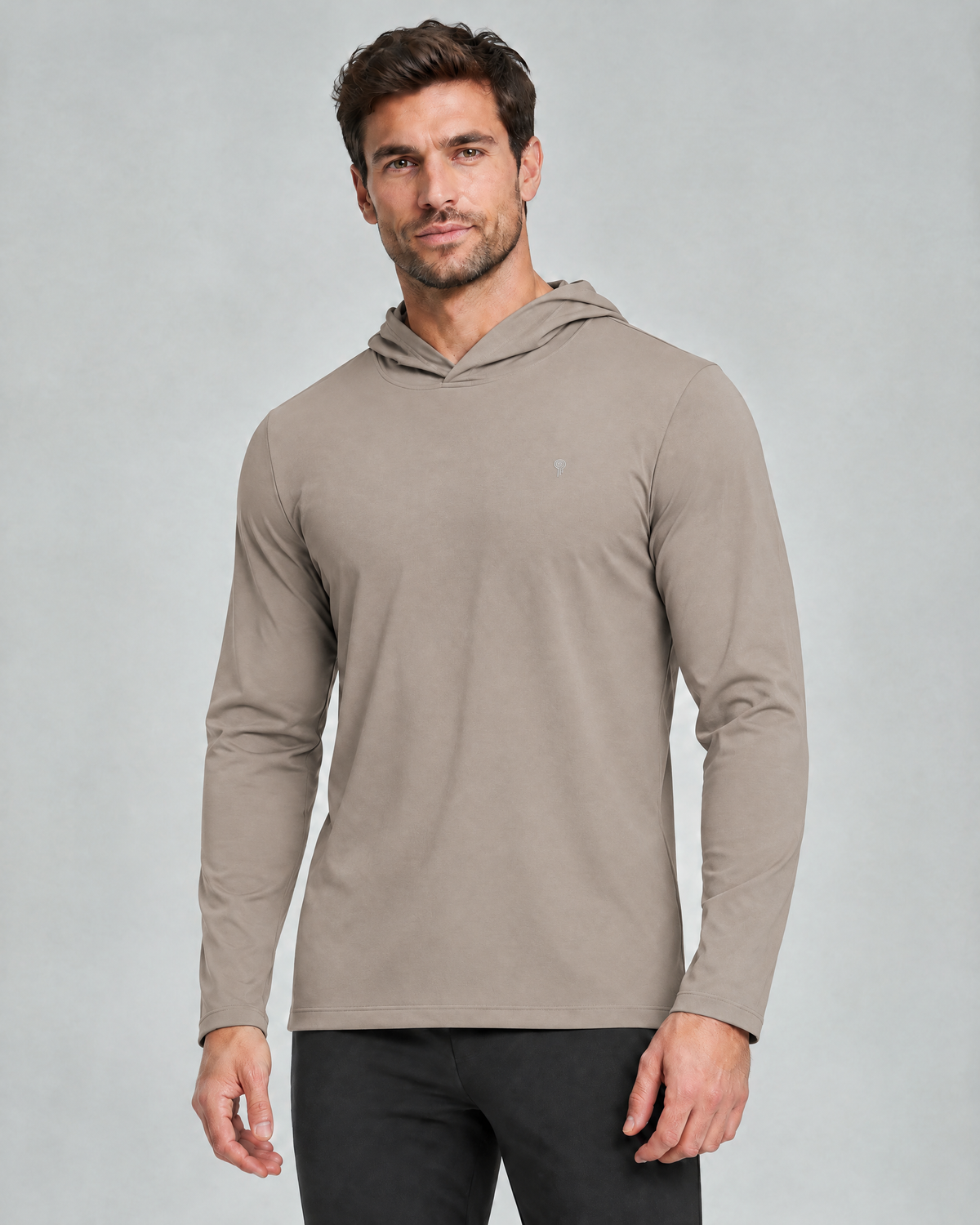 Hoodies/Sweatshirts — Polocom Plus Layer Long-Sleeve Training Hoodie in Khaki worn by an adult male model.
