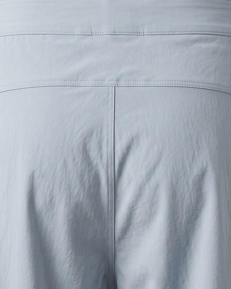 Polocom Plus Court Flat-Waist Shorts - Blue - rear yoke and seam detail [9011]