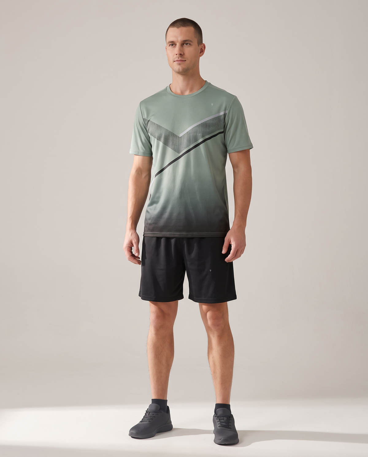 Polocom Plus Chevron Print Shorts Set - Green - worn front with small silver emblems [9040]