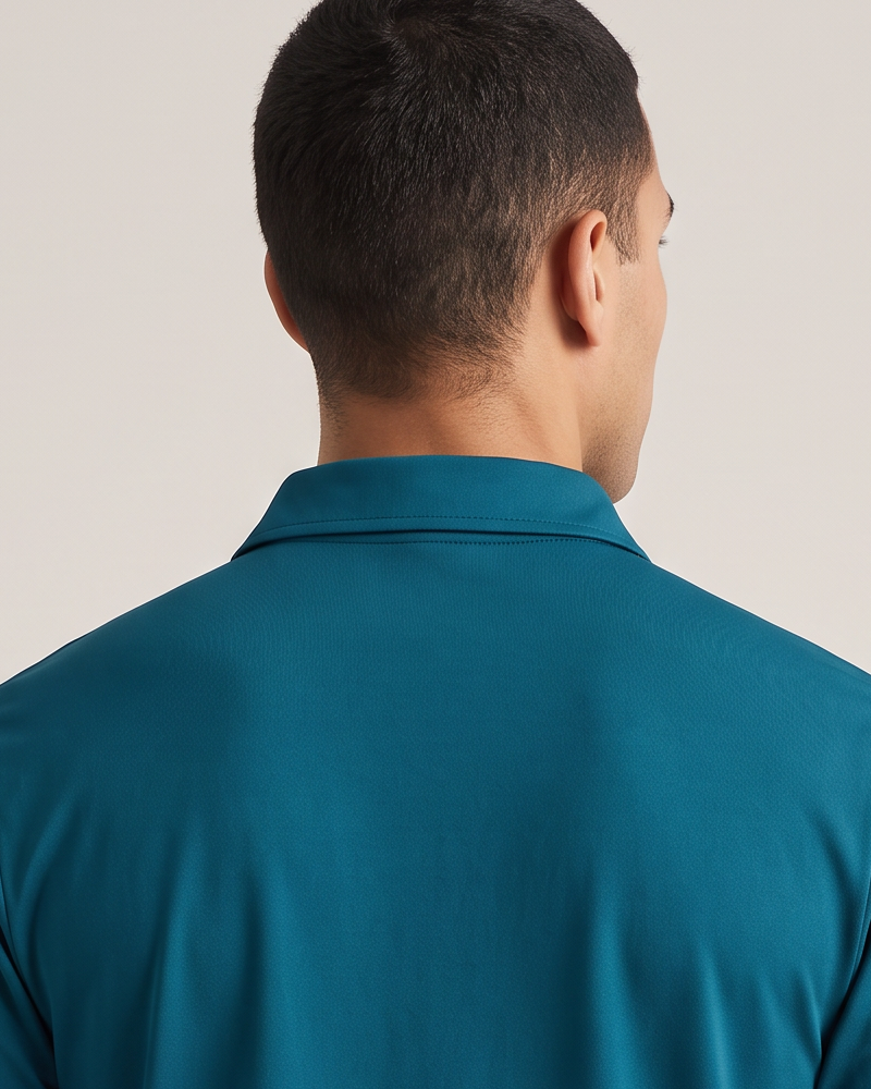 Polocom Plus Fairway Quarter-Zip Polo - Blue - upper back and collar view [9053]