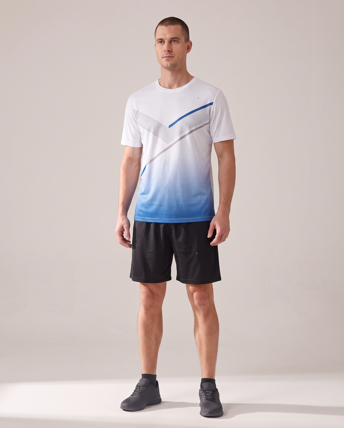 Polocom Plus Chevron Print Shorts Set - White - worn front with small silver emblems [9038]