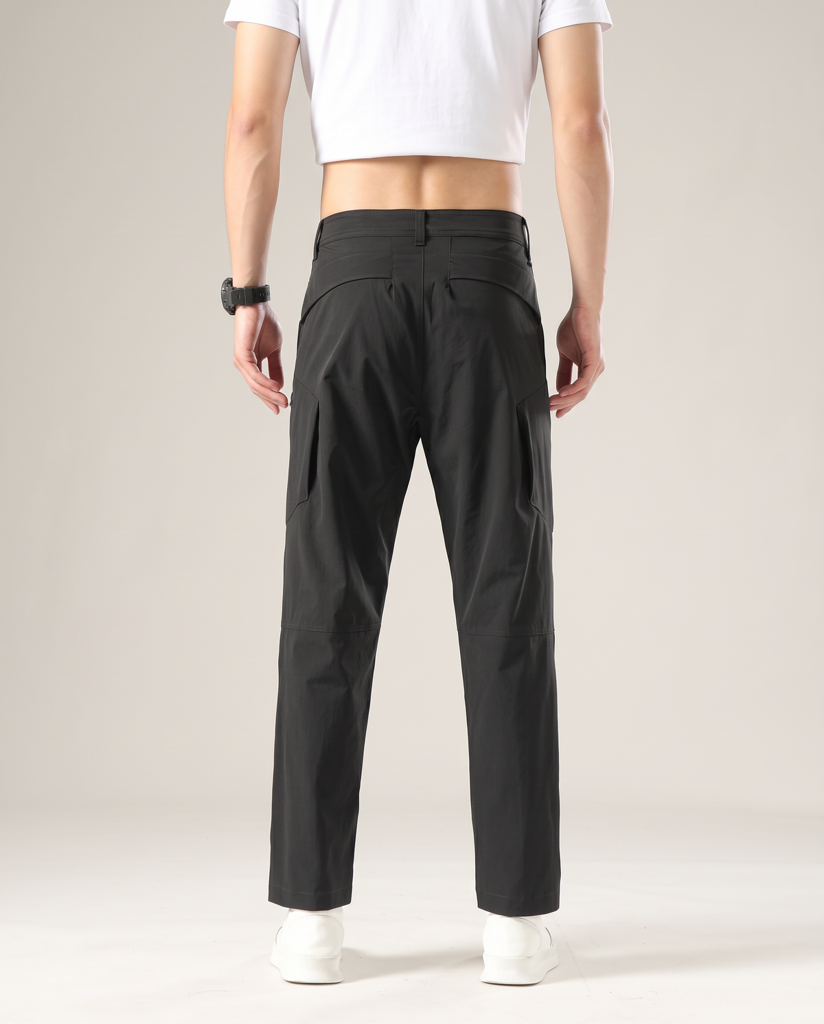 Polocom Plus Court Belt-Loop Pants - Black - rear construction view [9016]