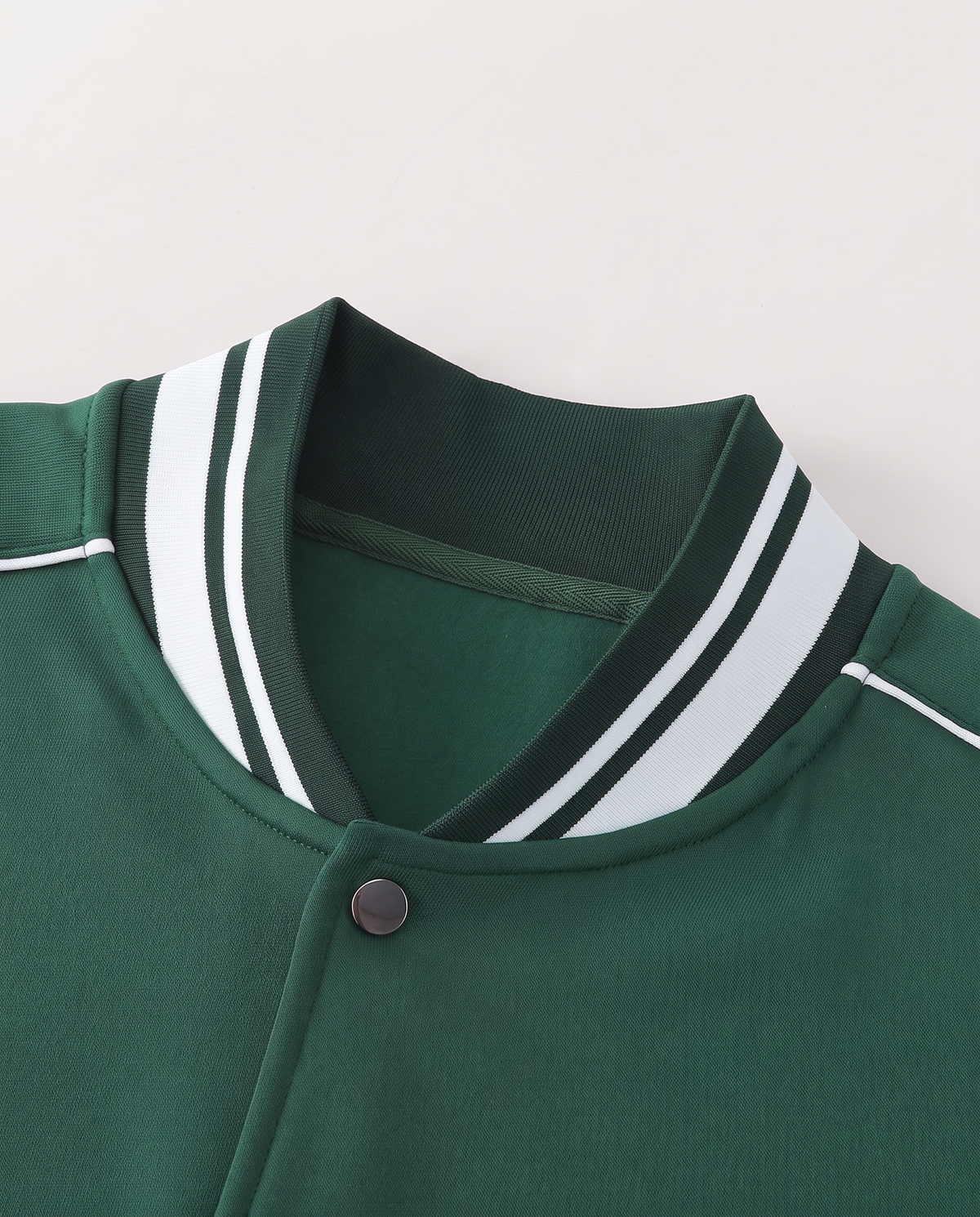 Polocom Plus Varsity Stripe-Trim Jacket - Ideal Green+White - rib collar and snap detail [9023]