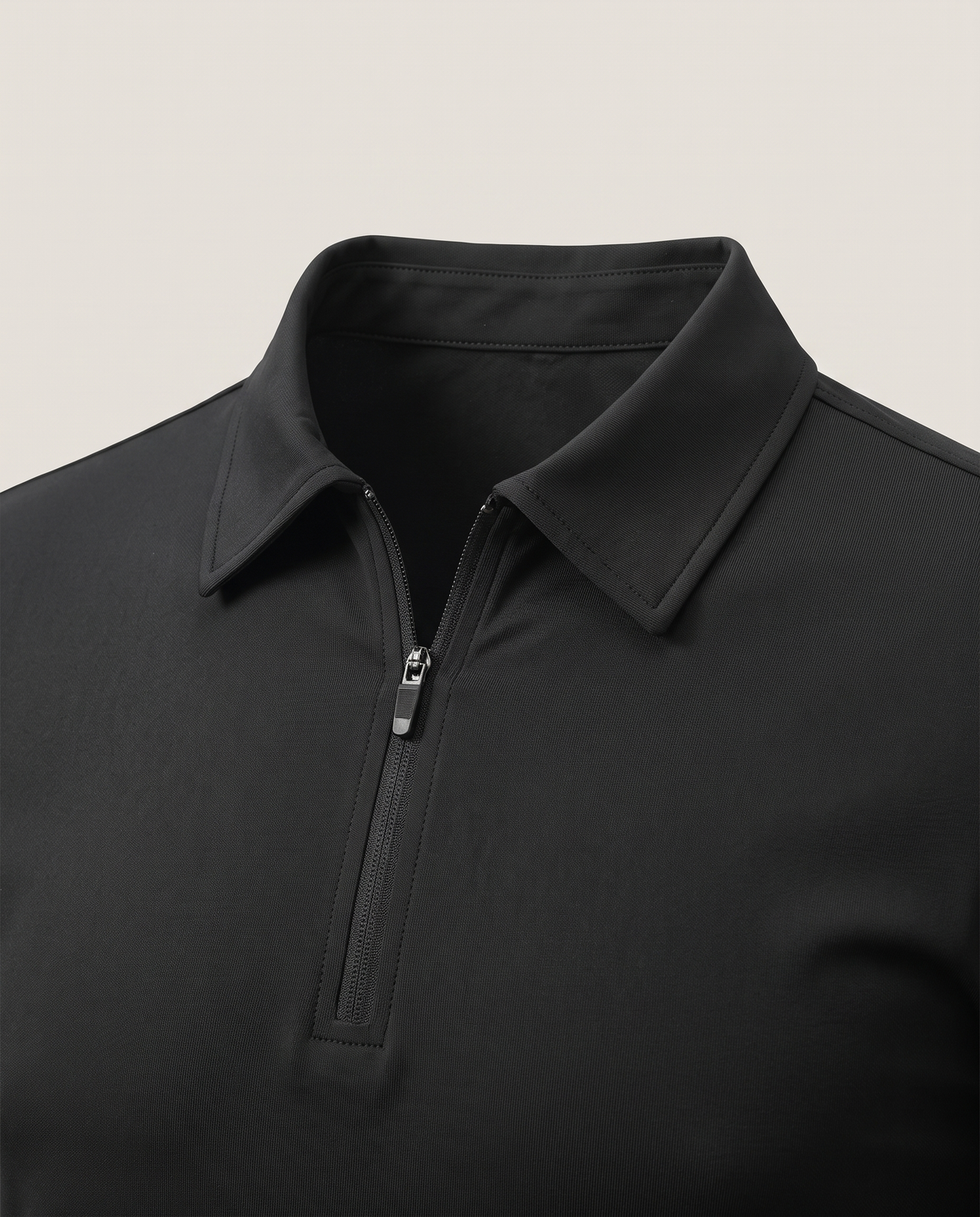 Polocom Plus Fairway Quarter-Zip Polo - Black - collar and zip detail [9054]
