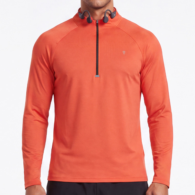 Polocom Plus Apex Stretch Quarter-Zip Top in Orange, model front view