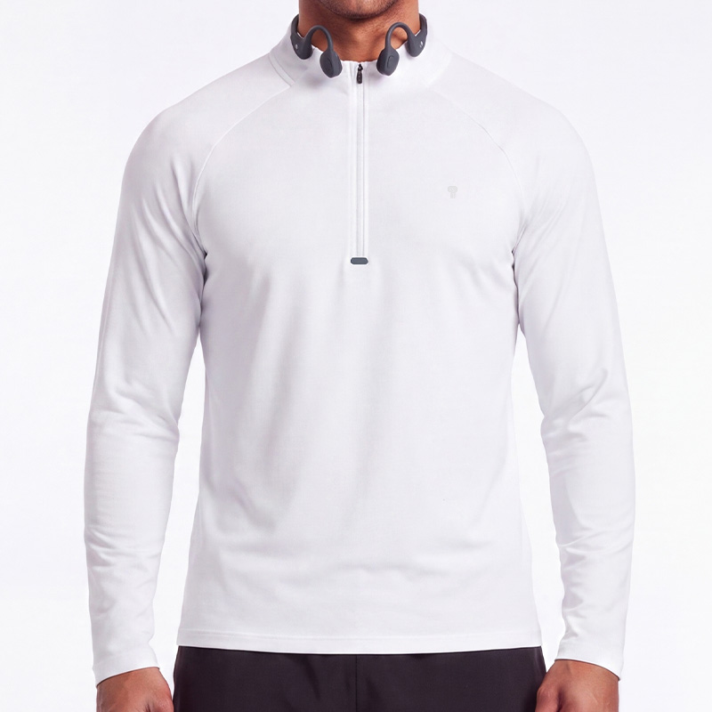 Polocom Plus Apex Stretch Quarter-Zip Top in White, model front view
