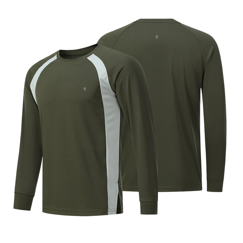 Arc Panel Long Sleeve Tee in Army Green, front and back garment views