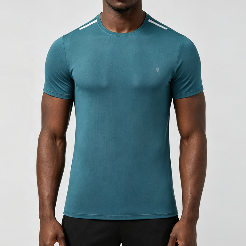 Polocom Plus Axis Shoulder-Stripe Training Tee in Lake Green, model front view