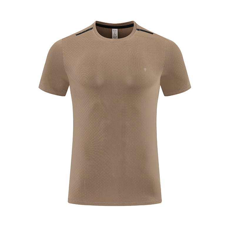 Polocom Plus Axis Shoulder-Stripe Training Tee in Brown, garment front view