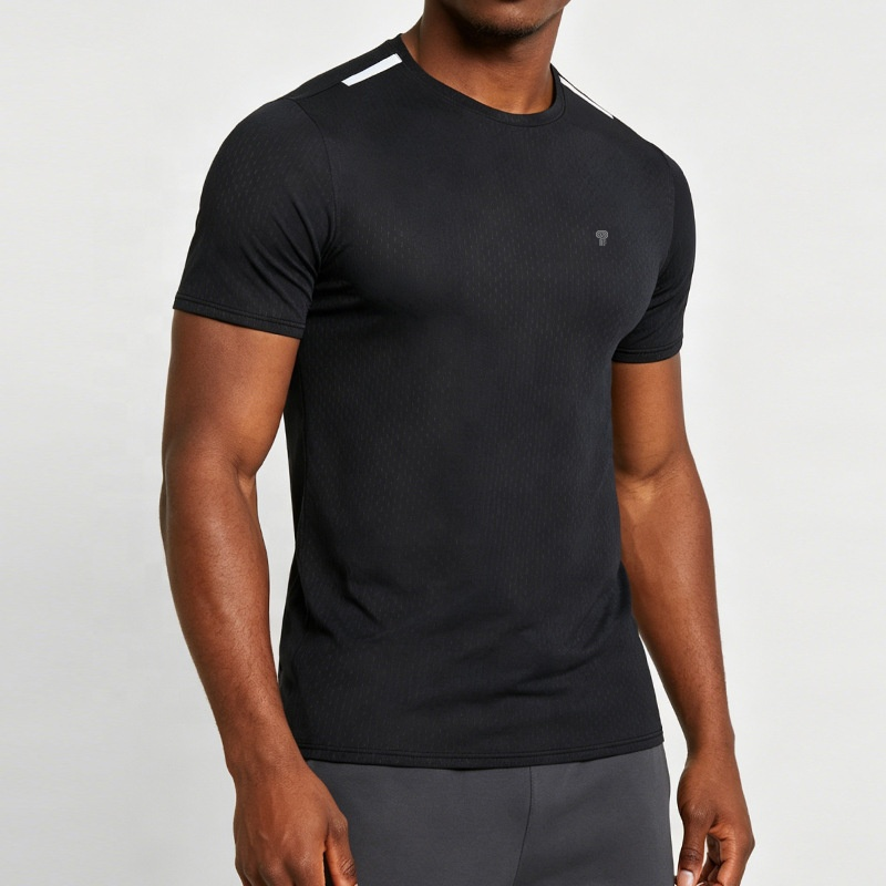 Polocom Plus Axis Shoulder-Stripe Training Tee in Black, model front view