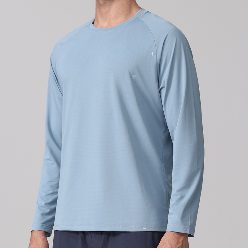 Polocom Plus Breeze Long-Sleeve Training Tee in Blue, front view on male model