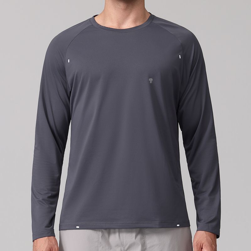 Polocom Plus Breeze Long-Sleeve Training Tee in Dark Grey, front view on male model