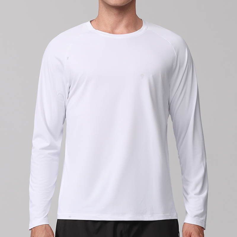 Polocom Plus Breeze Long-Sleeve Training Tee in White, front view on male model