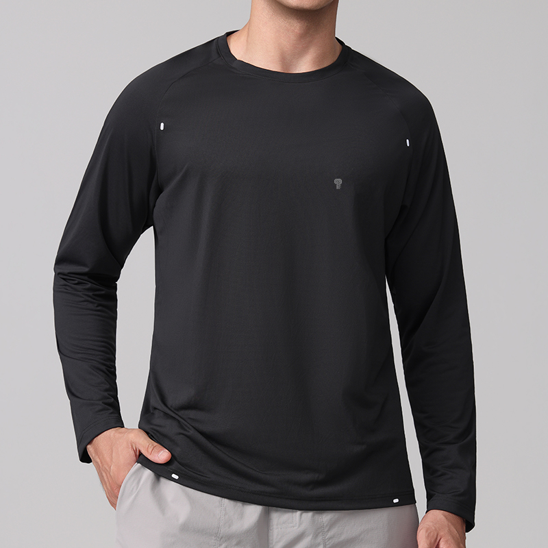 Polocom Plus Breeze Long-Sleeve Training Tee in Black, front view on male model
