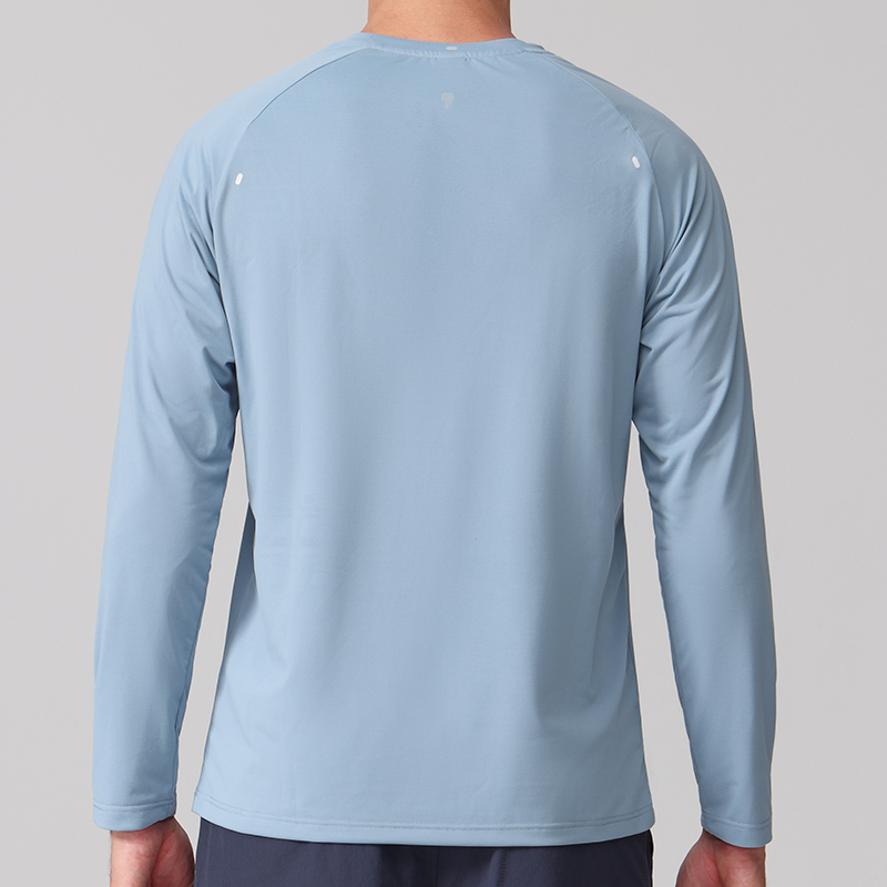 Breeze Long-Sleeve Training Tee in Blue, back view on male model