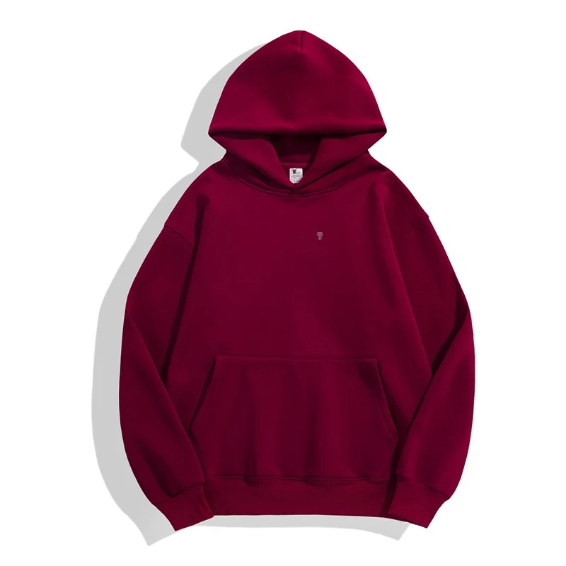 Polocom Plus Cocoon Oversized Fleece Hoodie in Wine Red, front garment view