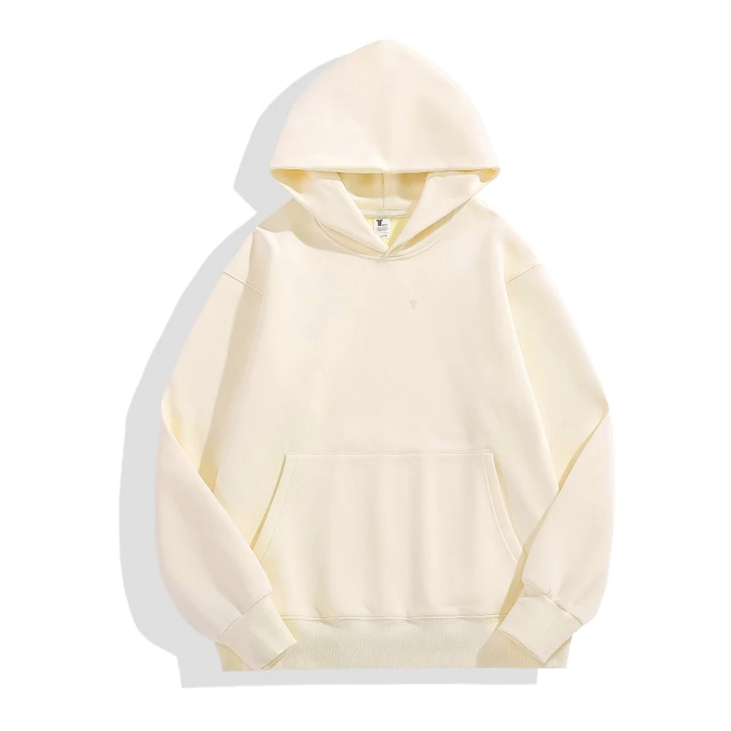 Polocom Plus Cocoon Oversized Fleece Hoodie in Apricot, front garment view