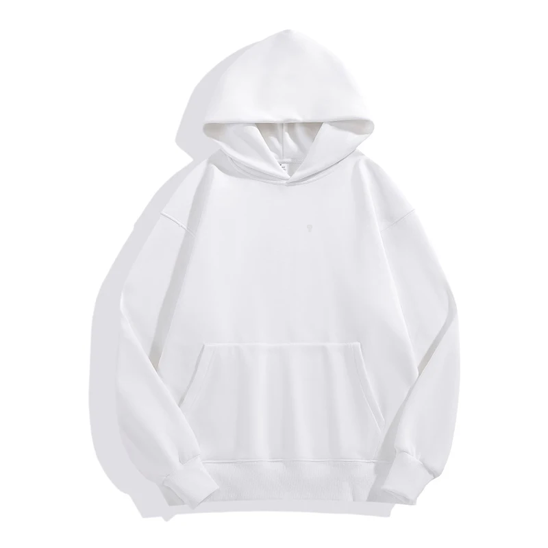 Polocom Plus Cocoon Oversized Fleece Hoodie in White, front garment view
