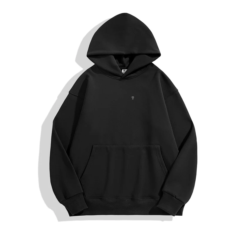 Polocom Plus Cocoon Oversized Fleece Hoodie in Black, front garment view