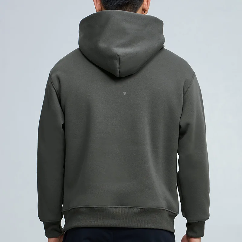 Polocom Plus Cocoon Oversized Fleece Hoodie in Carbon Gray, rear view worn by an adult male model