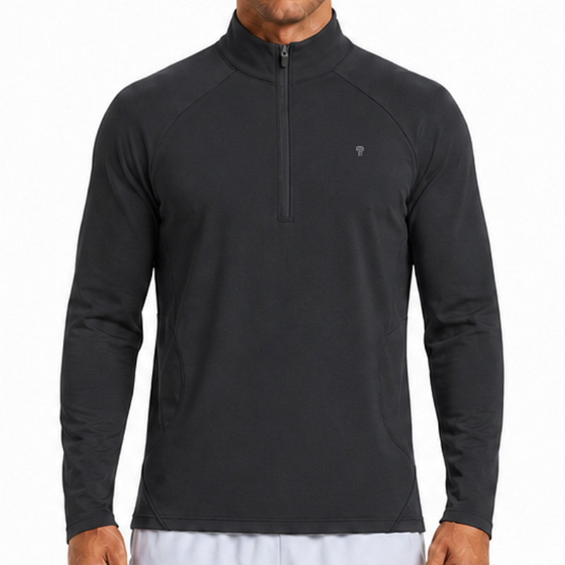 Polocom Plus Contour Stretch Quarter-Zip Top in Black, front model view