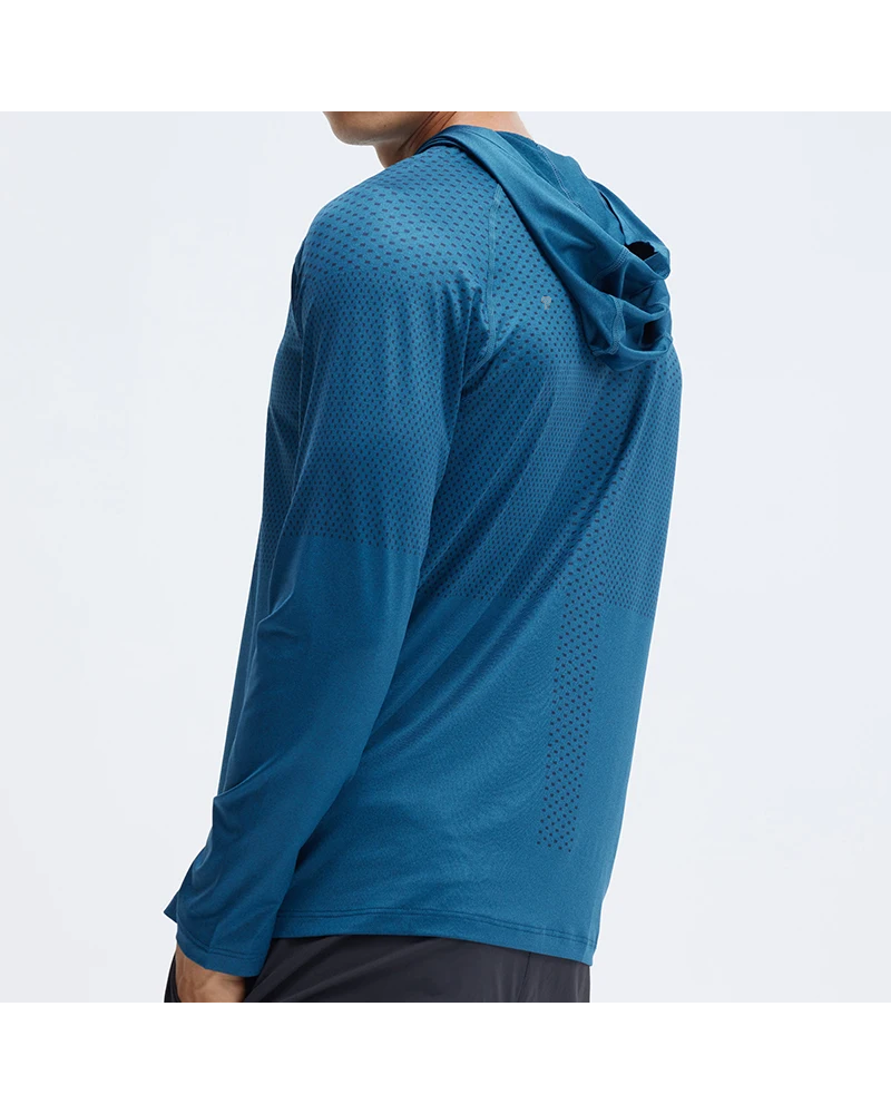 Contour Textured Training Hoodie in Blue, model rear angle