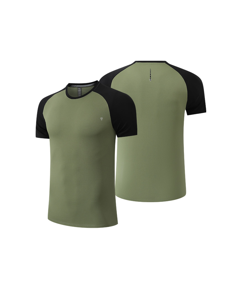 Polocom Plus Contrast Raglan Training Tee — Green/black front and back
