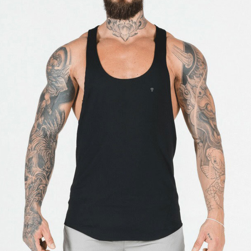 Polocom Plus Core Racerback Stringer Tank in Black, model front view