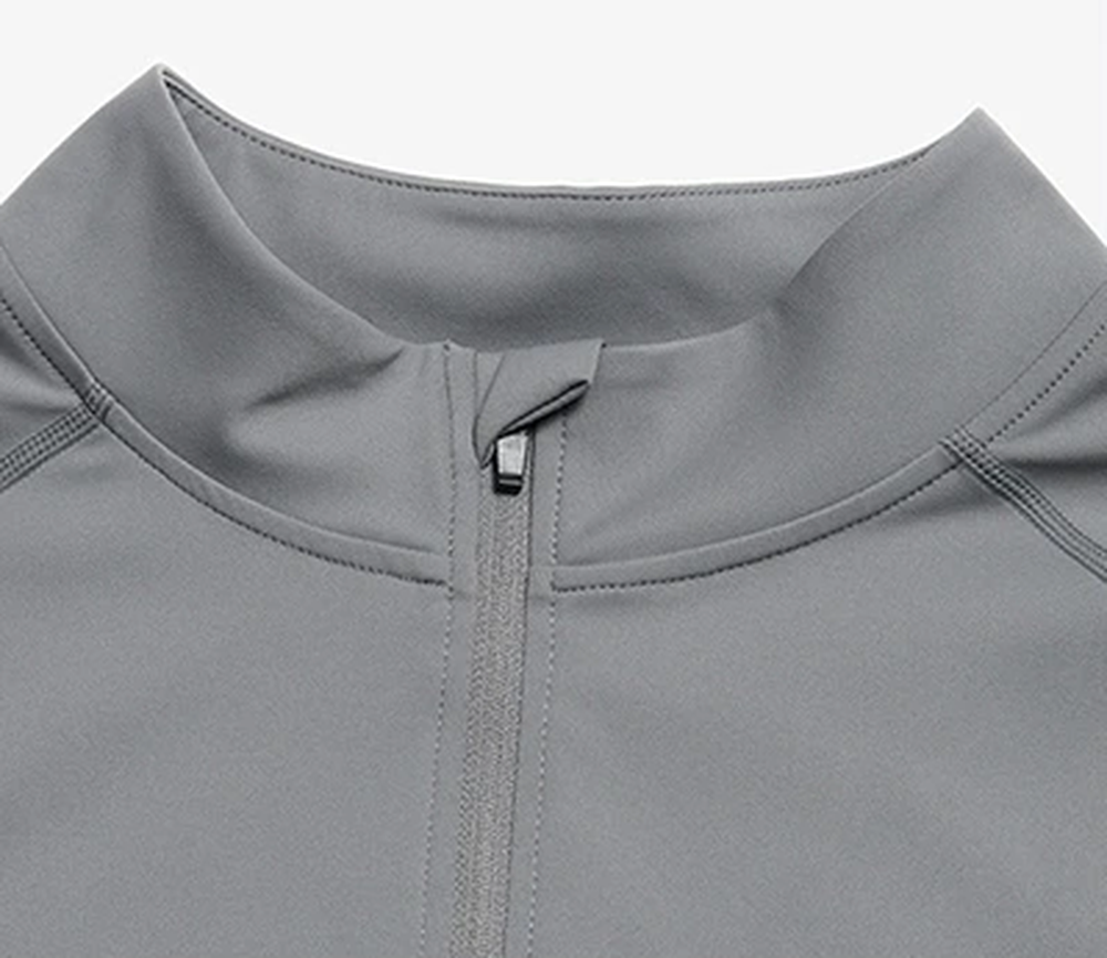 Polocom Plus Court Quarter-Zip & Shorts Set in Gray, stand collar and quarter-zip detail