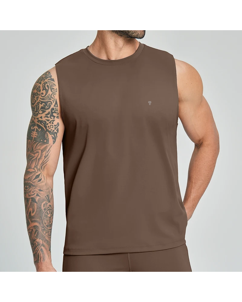 Polocom Plus Court Stretch Training Tank in Brown, model front view