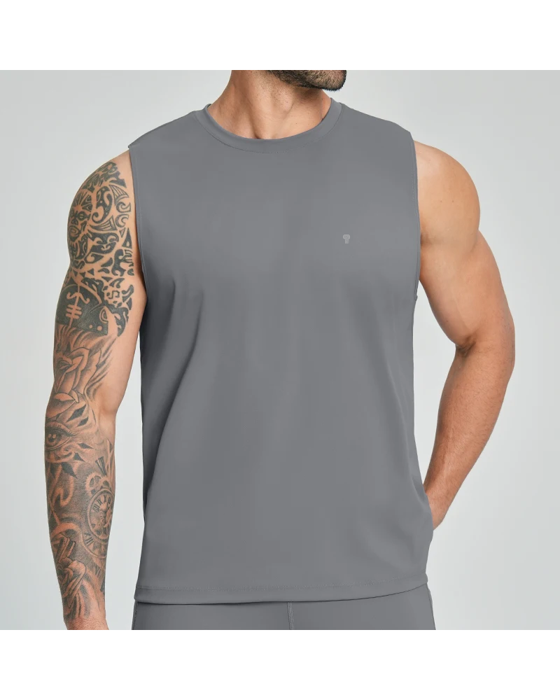 Polocom Plus Court Stretch Training Tank in Gray, model front view