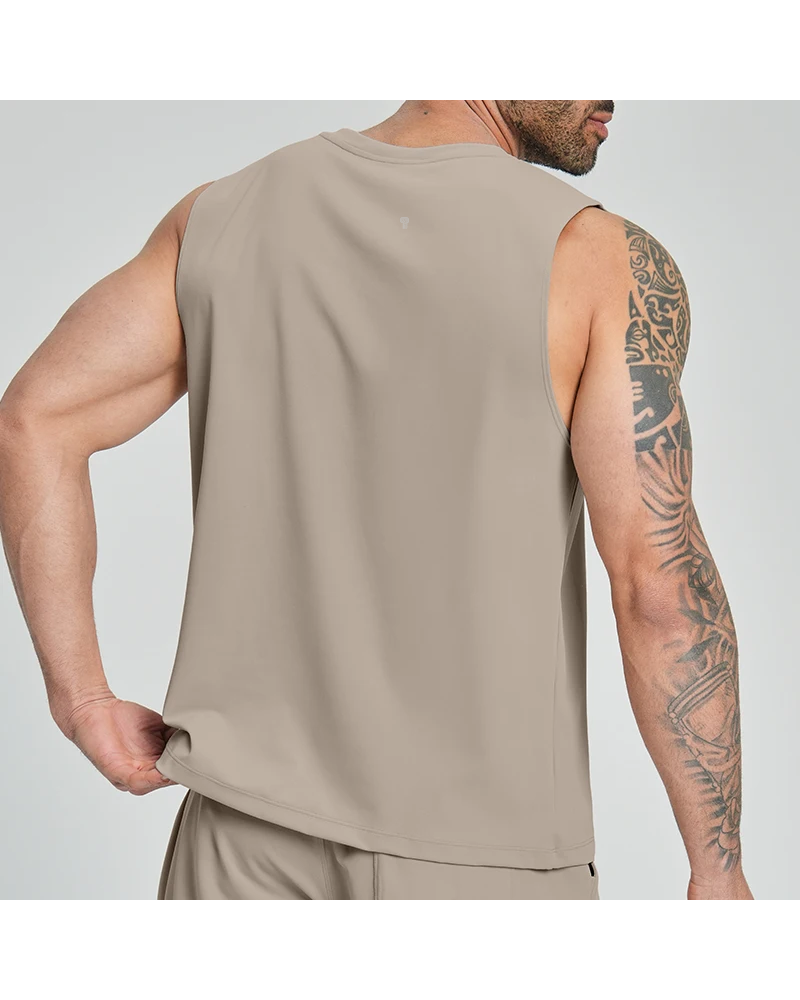 Court Stretch Training Tank in Khaki, model rear view