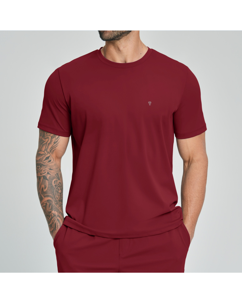 Polocom Plus Court Stretch Training Tee in Red, model front view