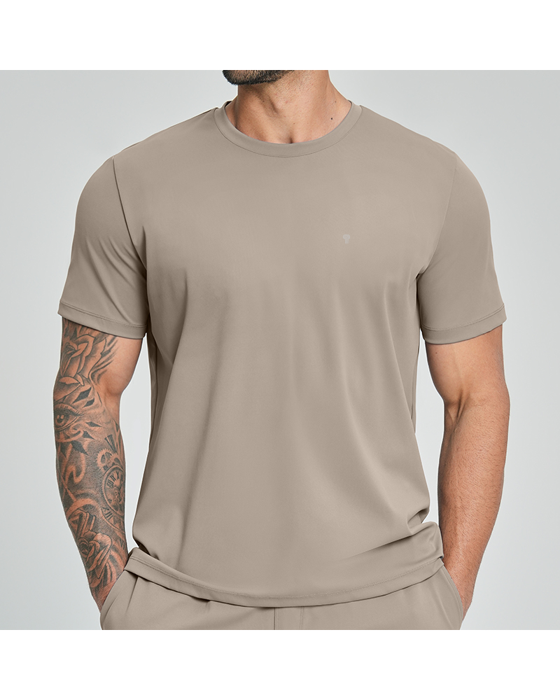 Polocom Plus Court Stretch Training Tee in Khaki, model front view
