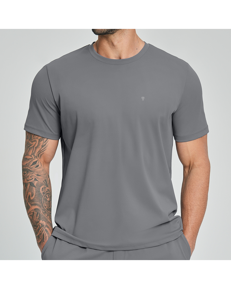 Polocom Plus Court Stretch Training Tee in Gray, model front view