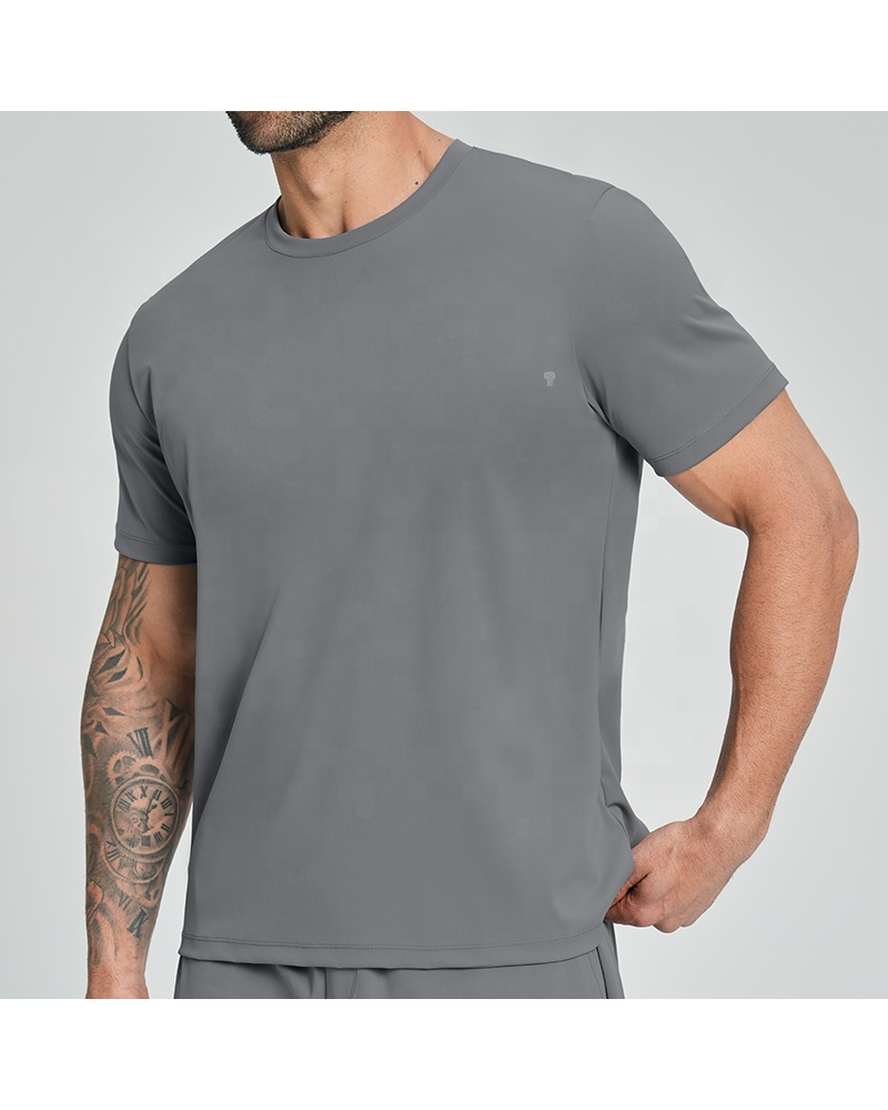 Court Stretch Training Tee in Gray, three-quarter model view
