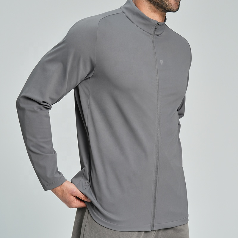 Polocom Plus Court Stretch Zip Jacket in Gray, angled model view