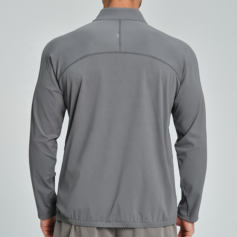 Polocom Plus Court Stretch Zip Jacket in Gray, rear model view