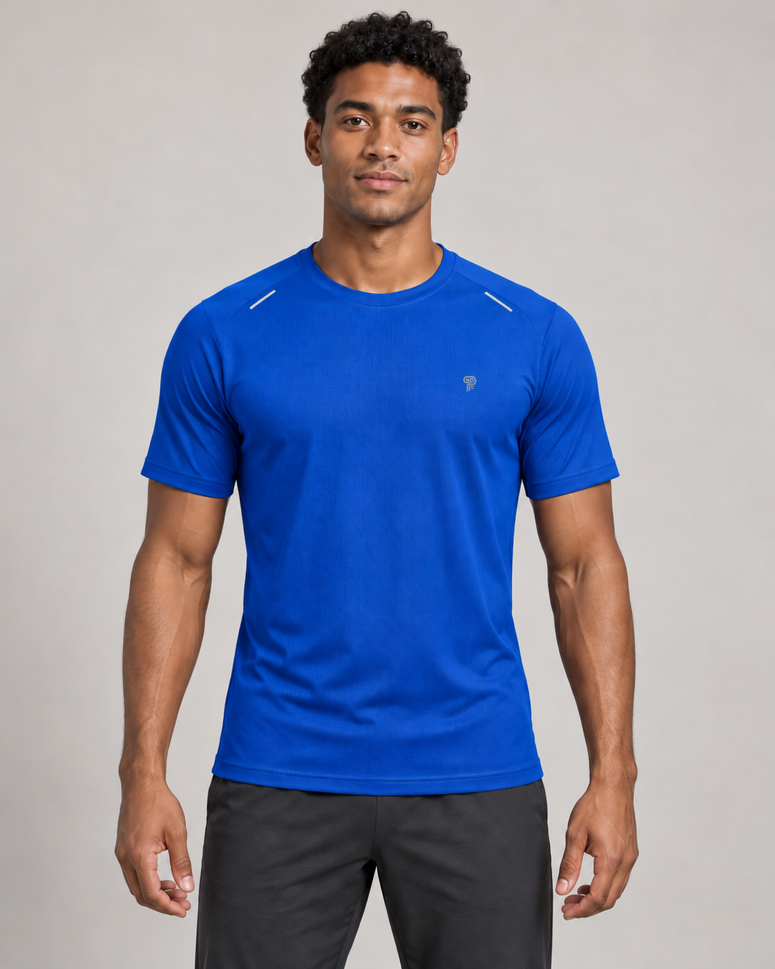 Polocom Plus Dash 90 Lightweight Training Tee in Blue, model front view