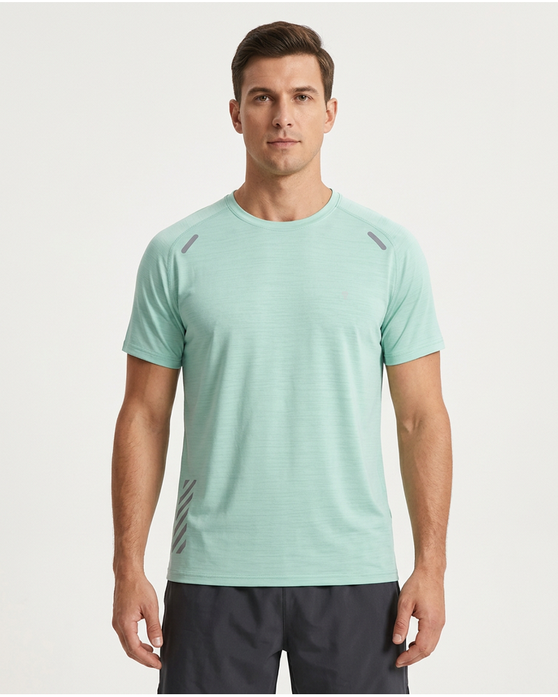 Polocom Plus Dash Stretch Training Tee in Mint, model front view