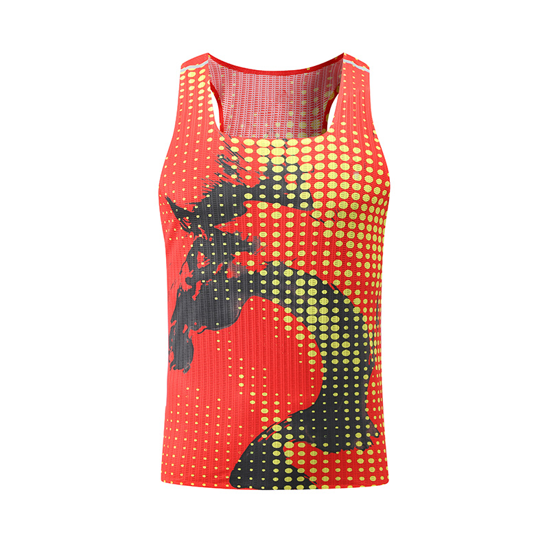Dragon Print Running Tank in Red, full garment front view