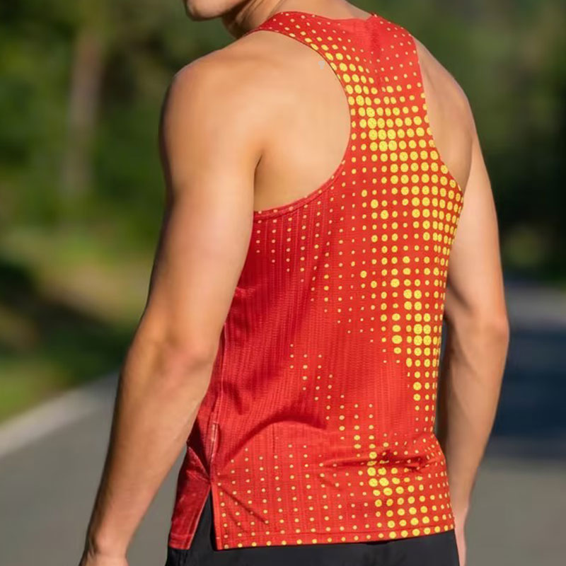 Dragon Print Running Tank in Red, racerback on-model view