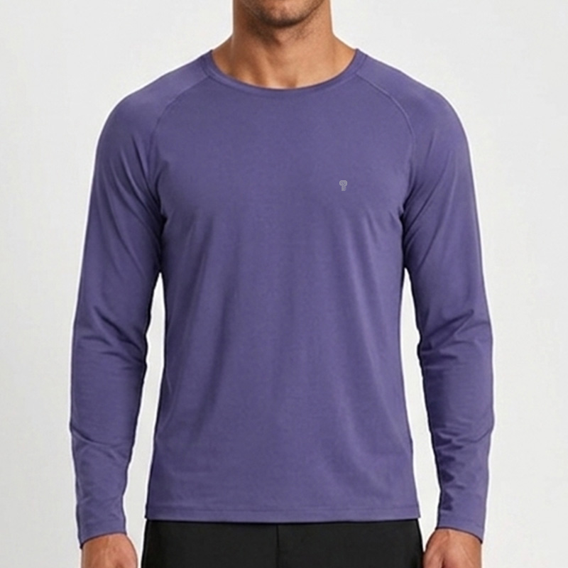 Polocom Plus Drift Lightweight Raglan Tee in Purple, front view on male model