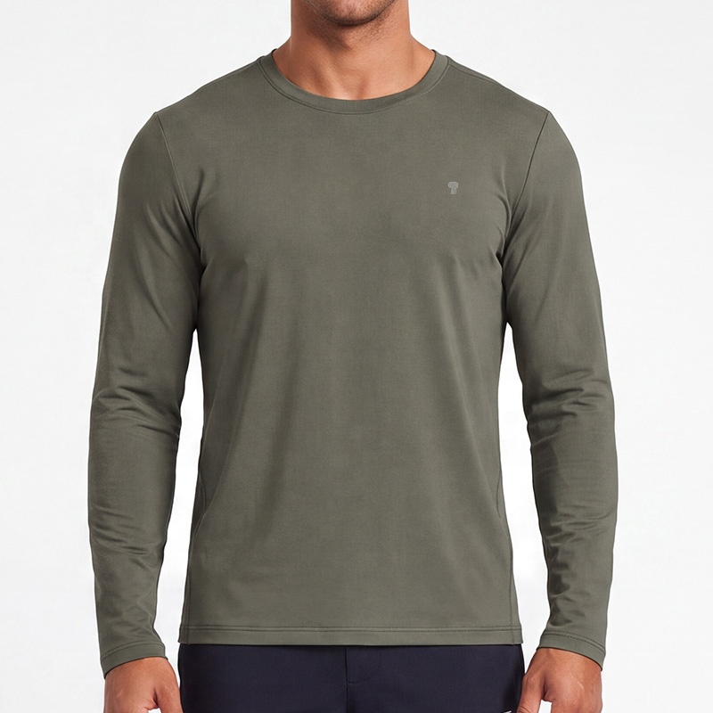 Polocom Plus Drift Stretch Long Sleeve Tee in Green, front model view