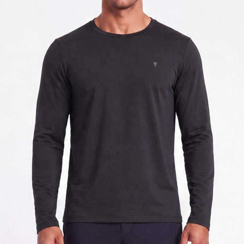 Polocom Plus Drift Stretch Long Sleeve Tee in Black, front model view