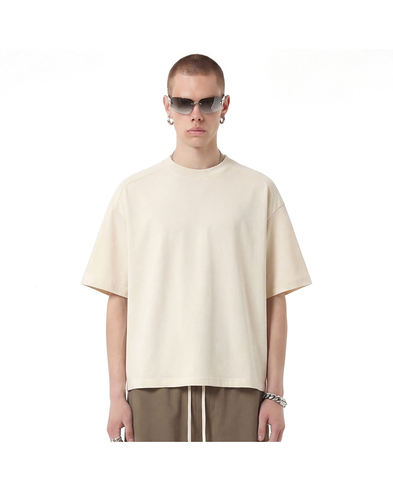 Polocom Plus Ease Cotton-Blend Tee in Apricot, model front view