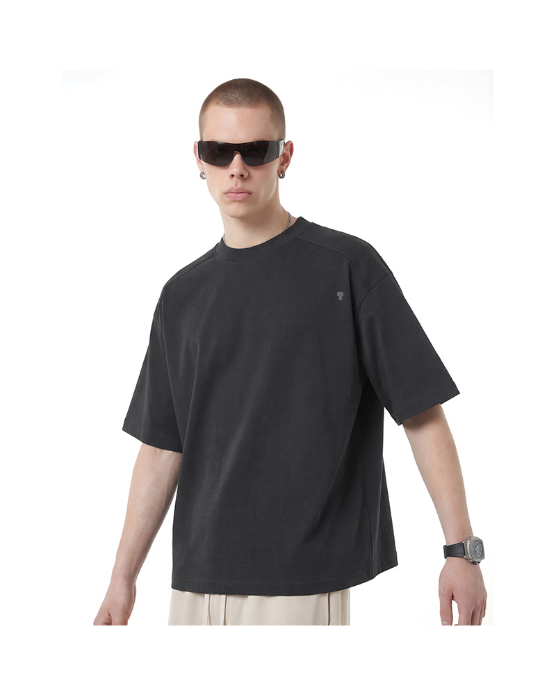 Polocom Plus Ease Cotton-Blend Tee in Dark Gray, model front view