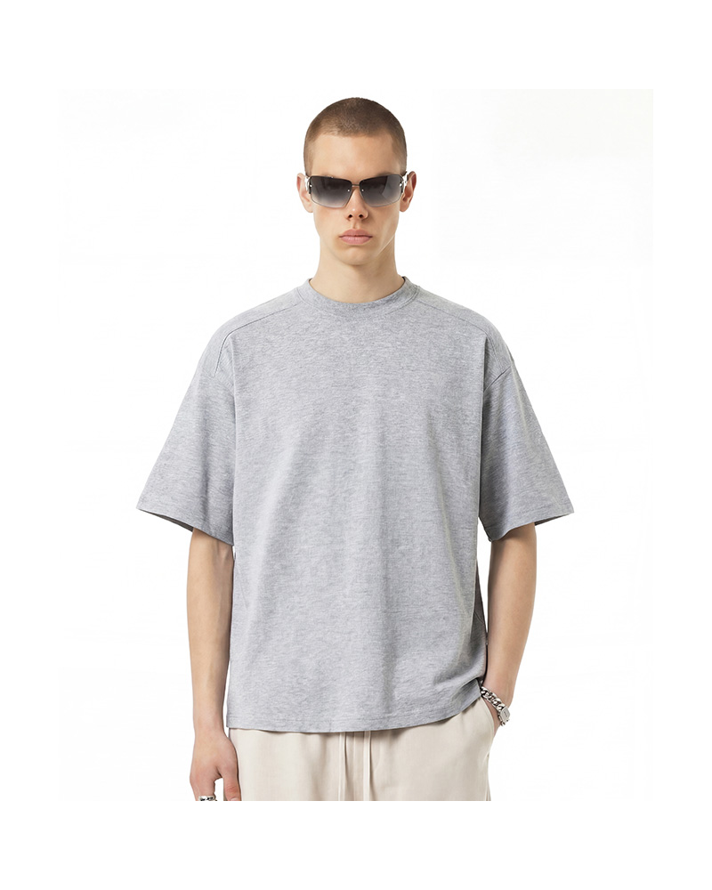 Polocom Plus Ease Cotton-Blend Tee in Gray, model front view