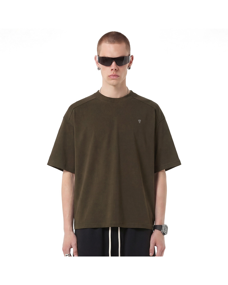 Polocom Plus Ease Cotton-Blend Tee in Coffee, model front view